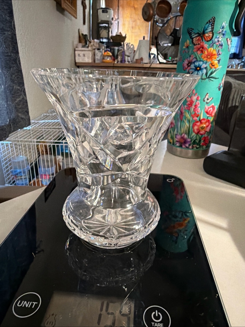 Source Unknown Clear Cut-Glass Faceted Vase